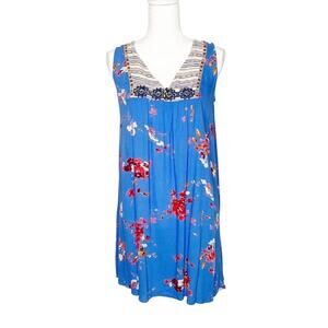 Xhilaration Multi-Print Blue Floral Sleeveless V-Neck Mini Dress Small
